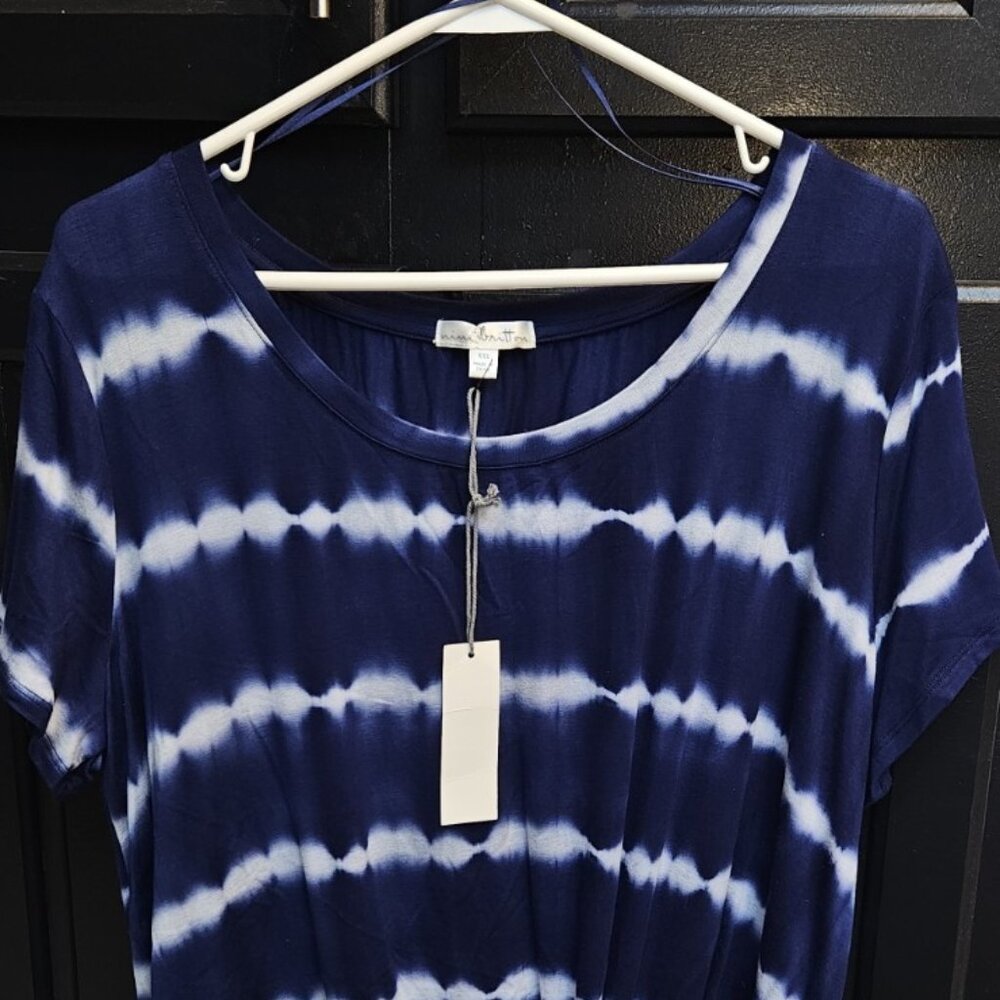 NWT MINE BRITTON STITCH FIX XXL LEVIE KNOT FRONT KNIT TEE DARK BLUE TIE DYE